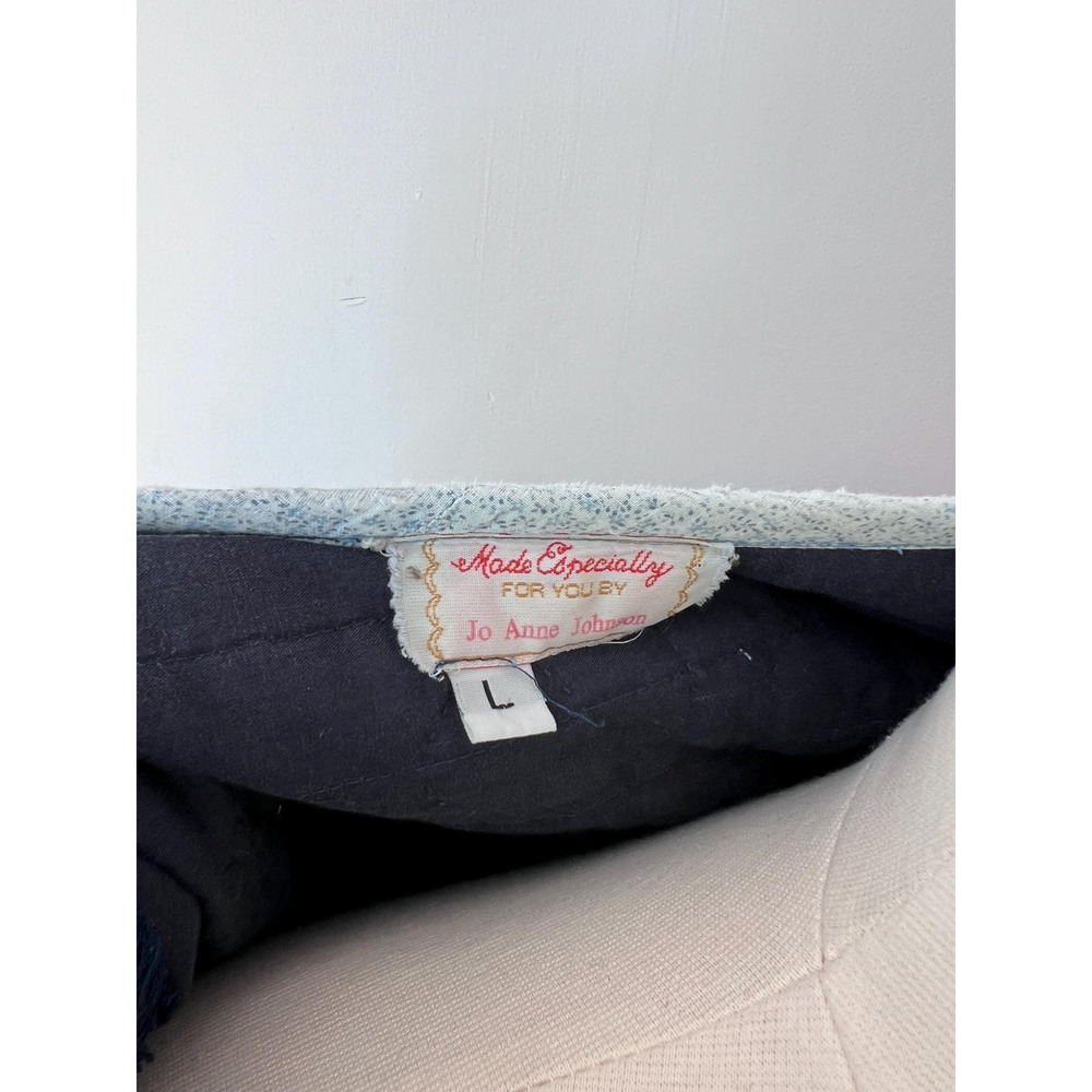 Jo Anne Johnson Quilted Jacket Navy Blue Floral Applique Yo-Yo Flower Artisan L - Picture 4 of 6